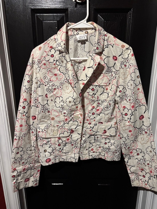 LOFT Jackets & Blazers - LOFT Cream Floral Blazer with Pink and Black Accents